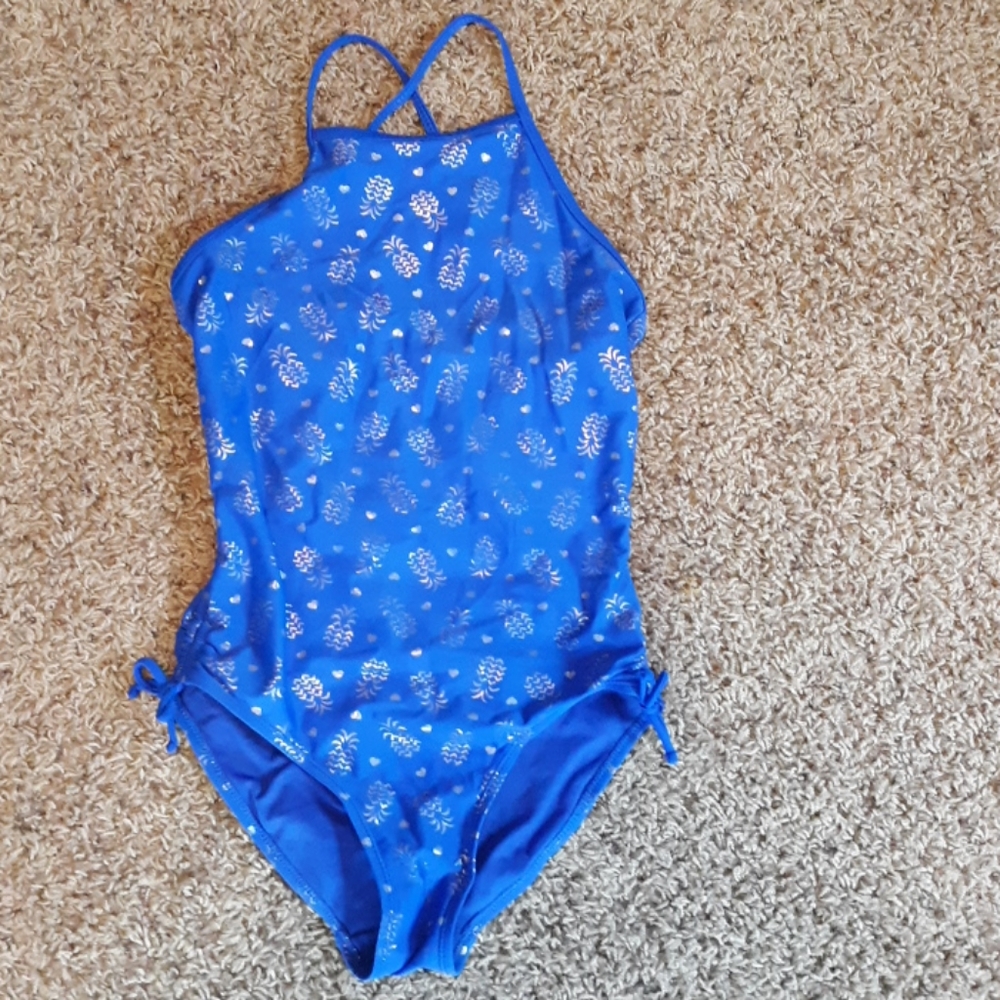 Girls Blue Pineapple One-Piece Swimsuit